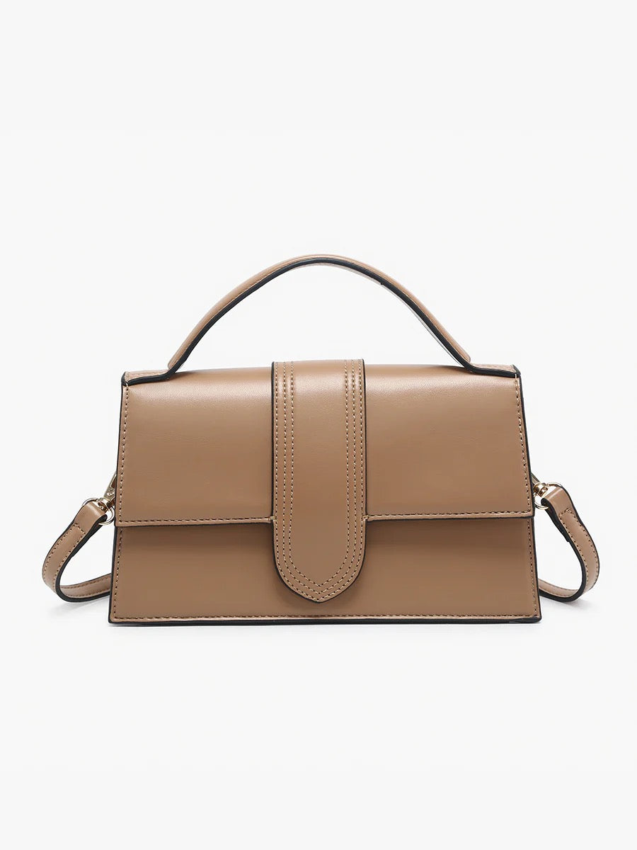 Capri Metallic Clutch w/ Crossbody Strap - Taupe