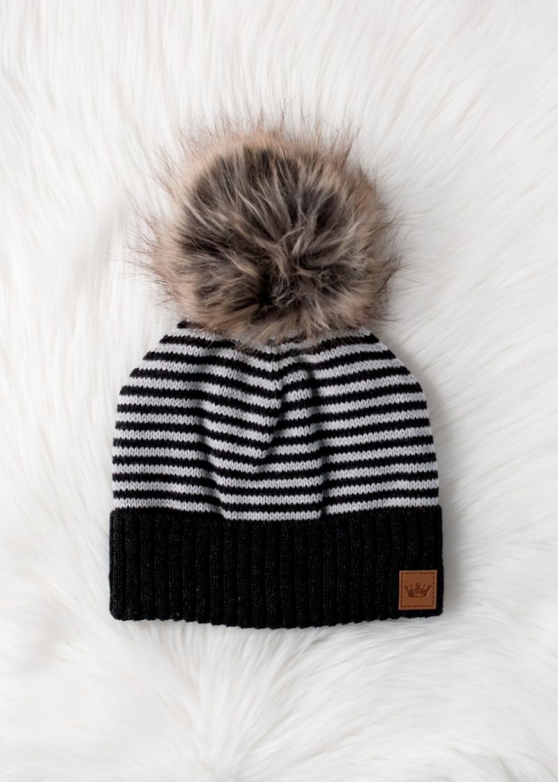 Black Stripe Pom Hat