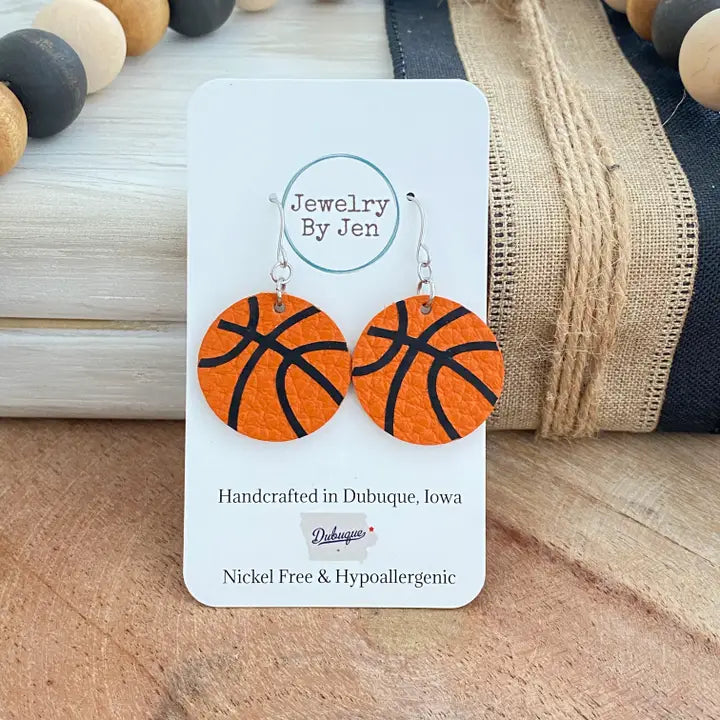 Leather Basketball Earrings