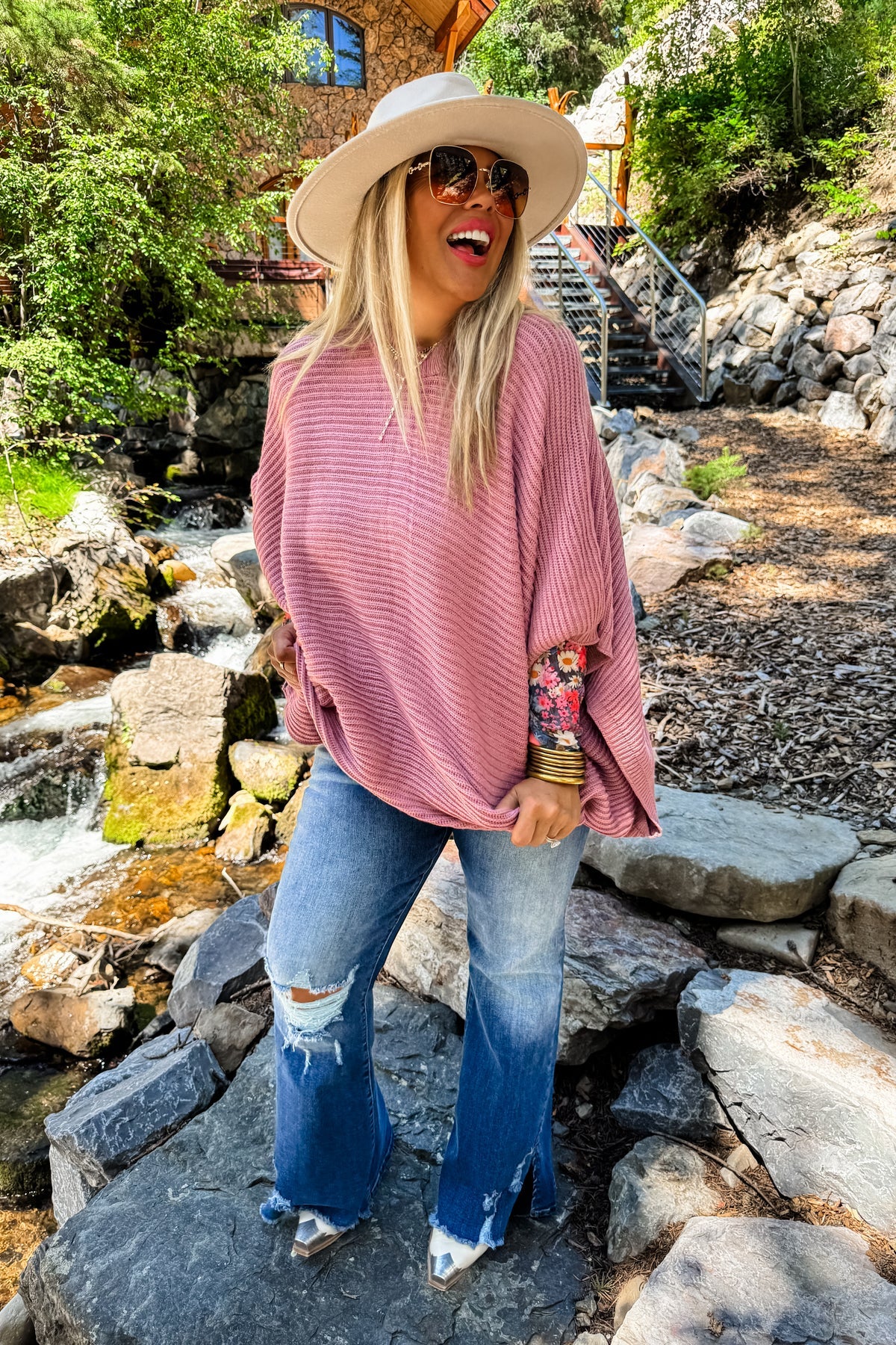Stay warm and fashionable in this MEG Pullover Poncho. Features long arm holes for a flowy poncho feel, yet in a cute knit sweater. This stylish poncho sweater is designed to keep even the chilliest weather at bay. Perfect for a chic, cozy look.
Featured with our Dress It Up sheer tops 