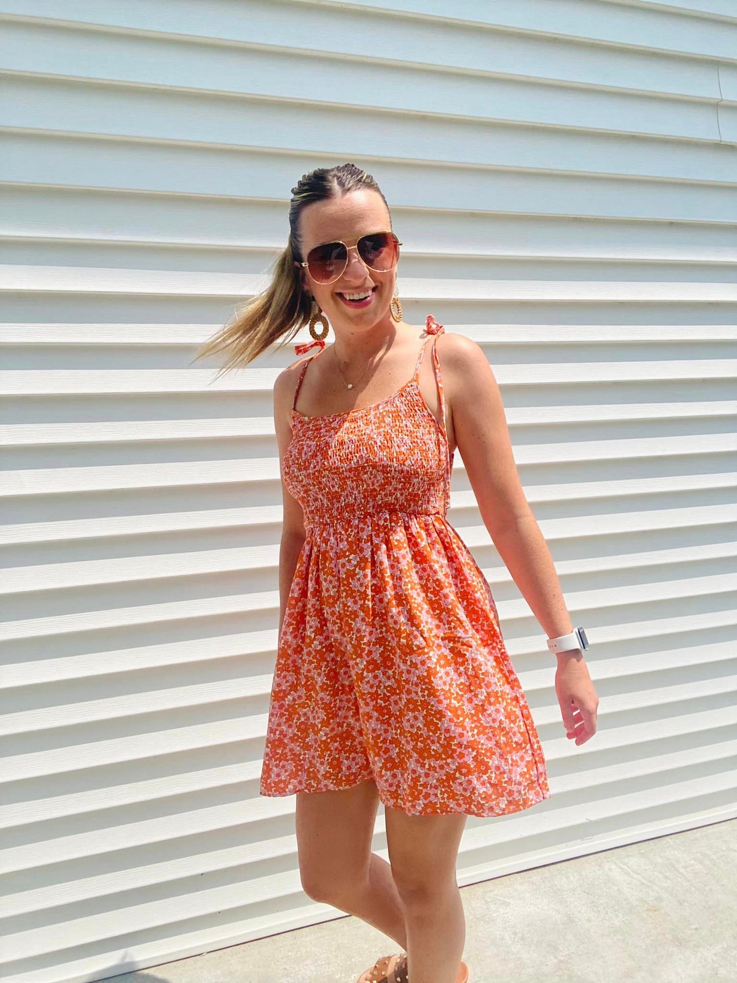 Orange Boho Tie Strap Romper