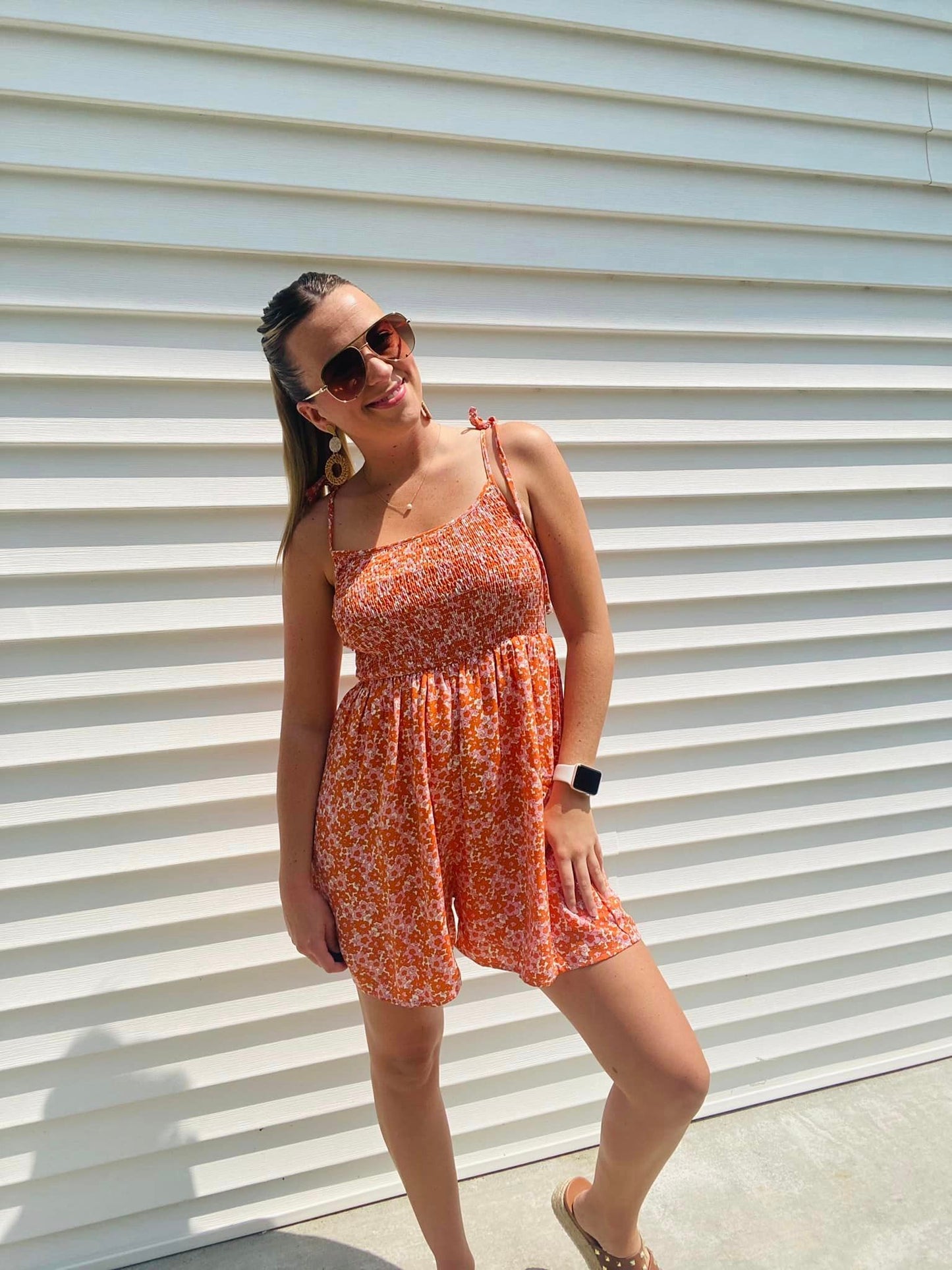 Orange Boho Tie Strap Romper