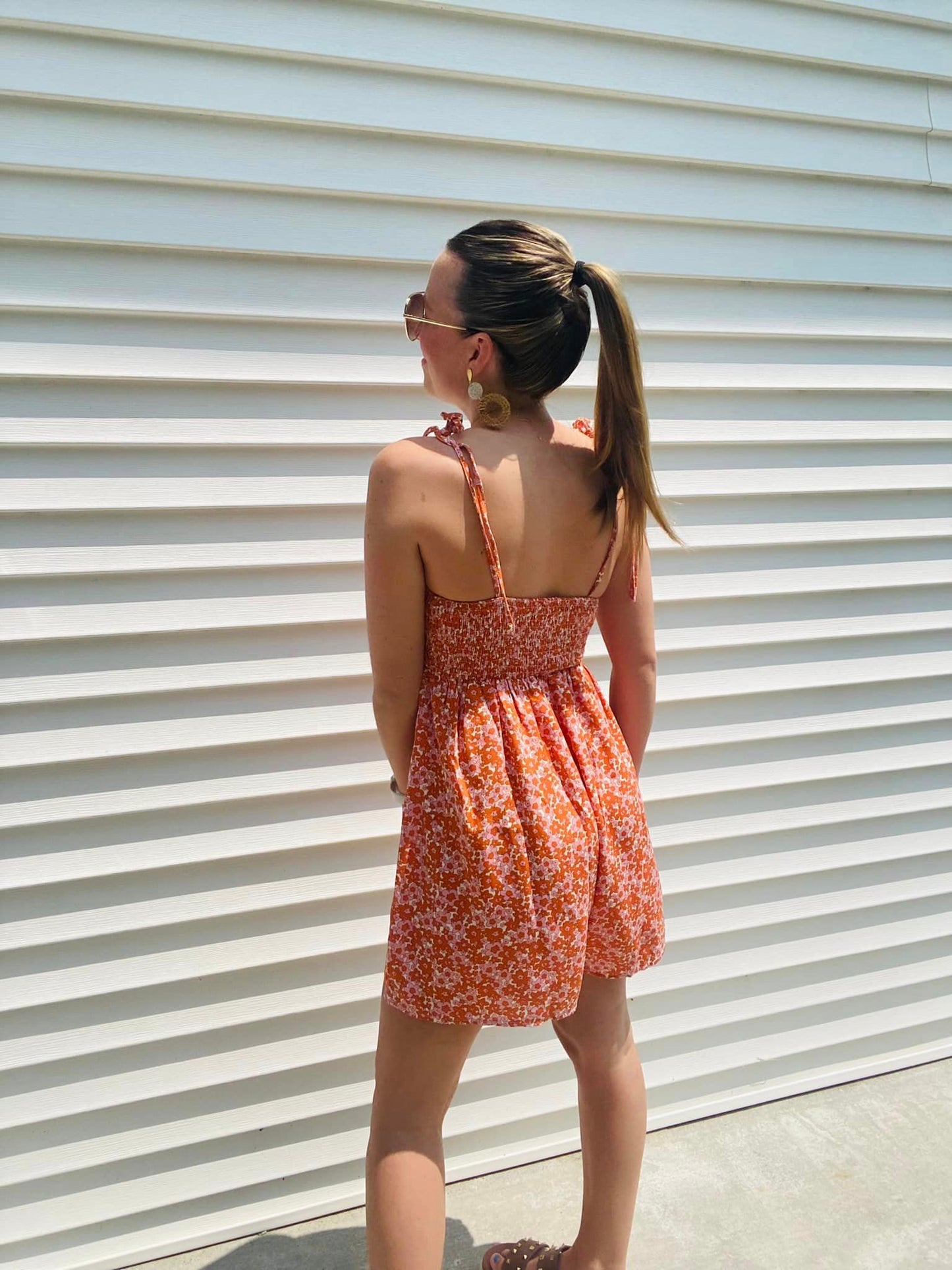 Orange Boho Tie Strap Romper