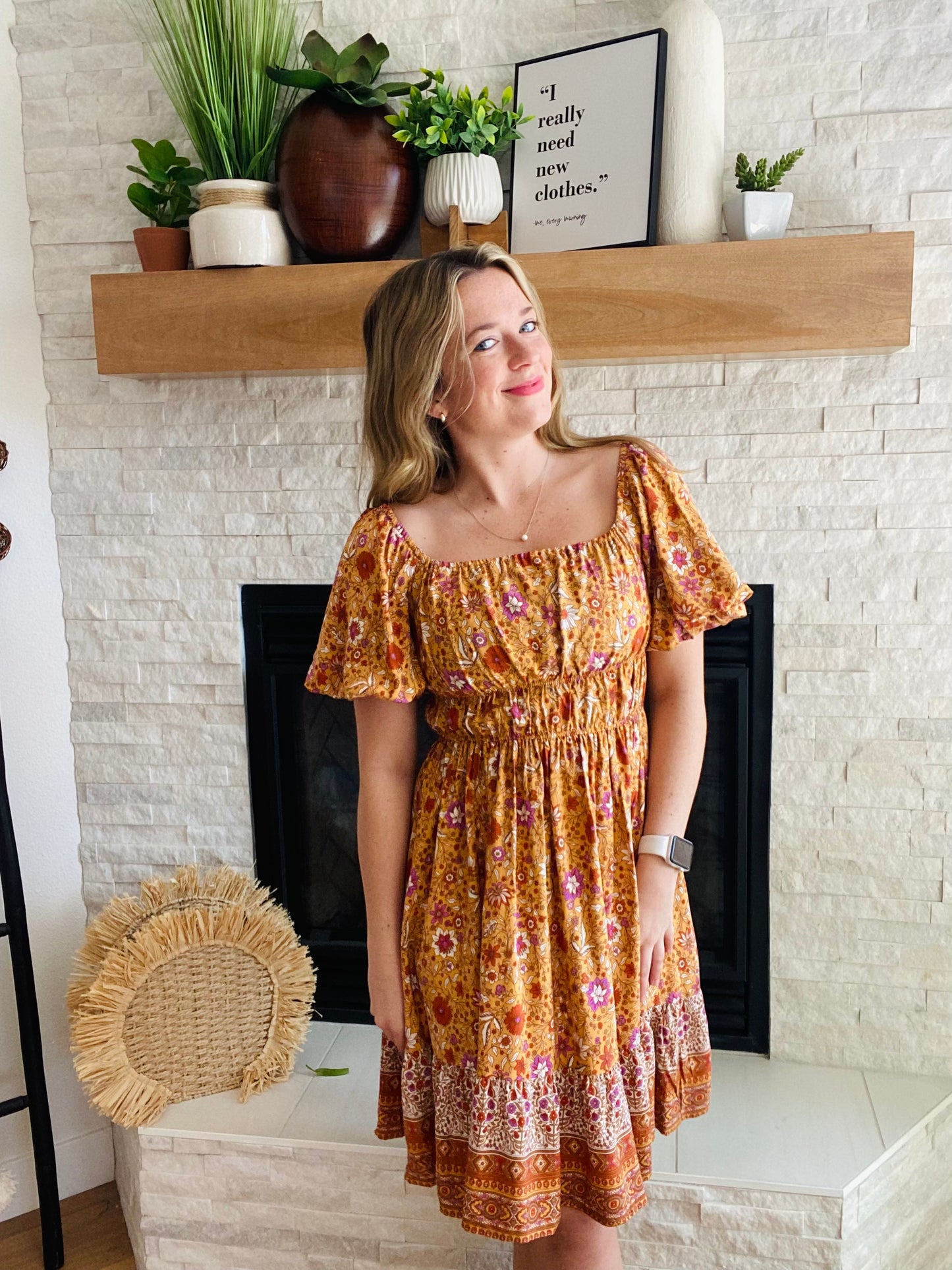 Add a pop of color to your wardrobe with this Orange Love Puffy Sleeve Dress! This statement dress features a square neckline and short puff sleeves for a modern bohemian-style look. The bright orange and red color palette adds a bold touch for any occasion.