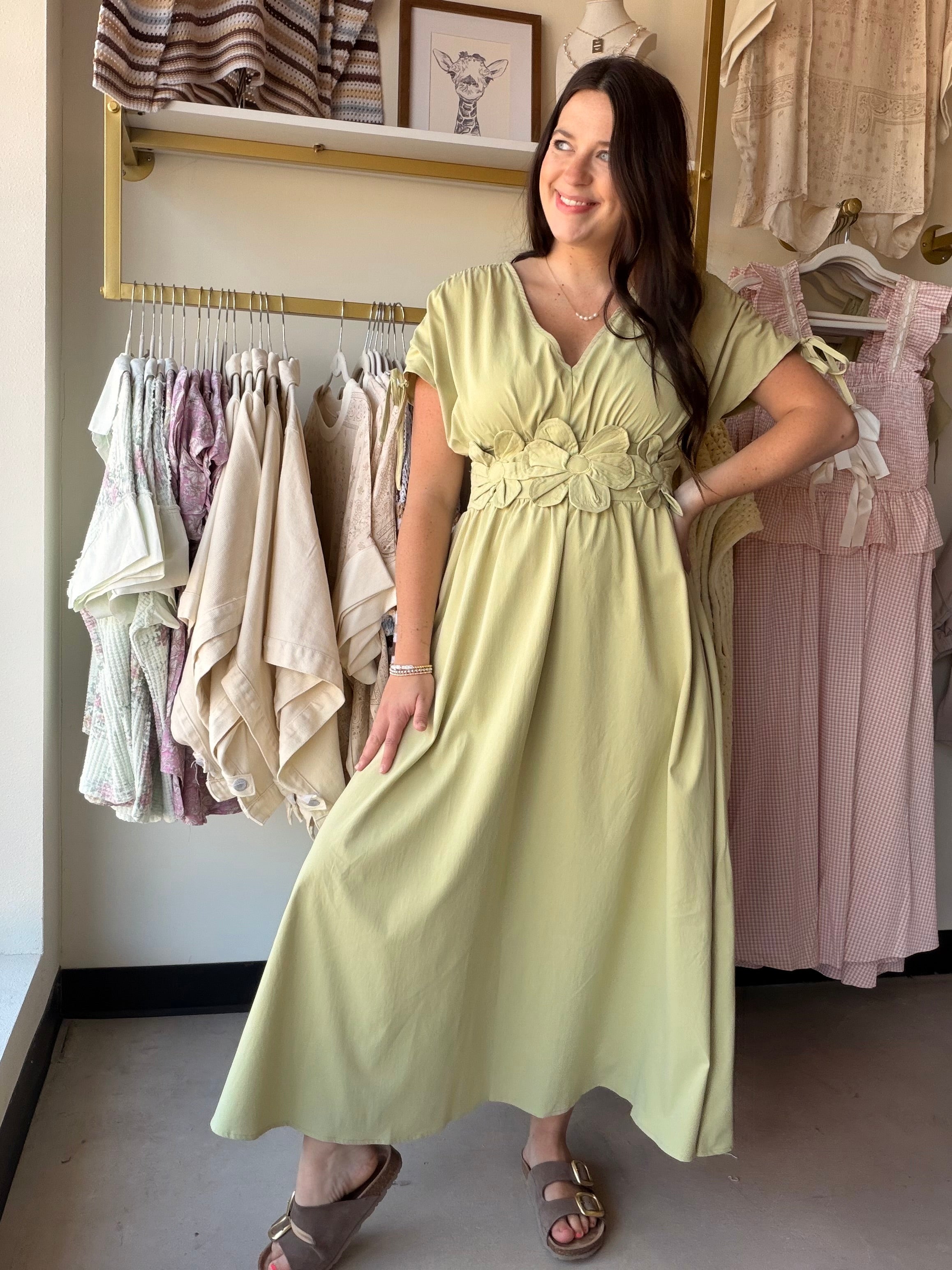 Pistachio Floral Appliqué Maxi Dress Large