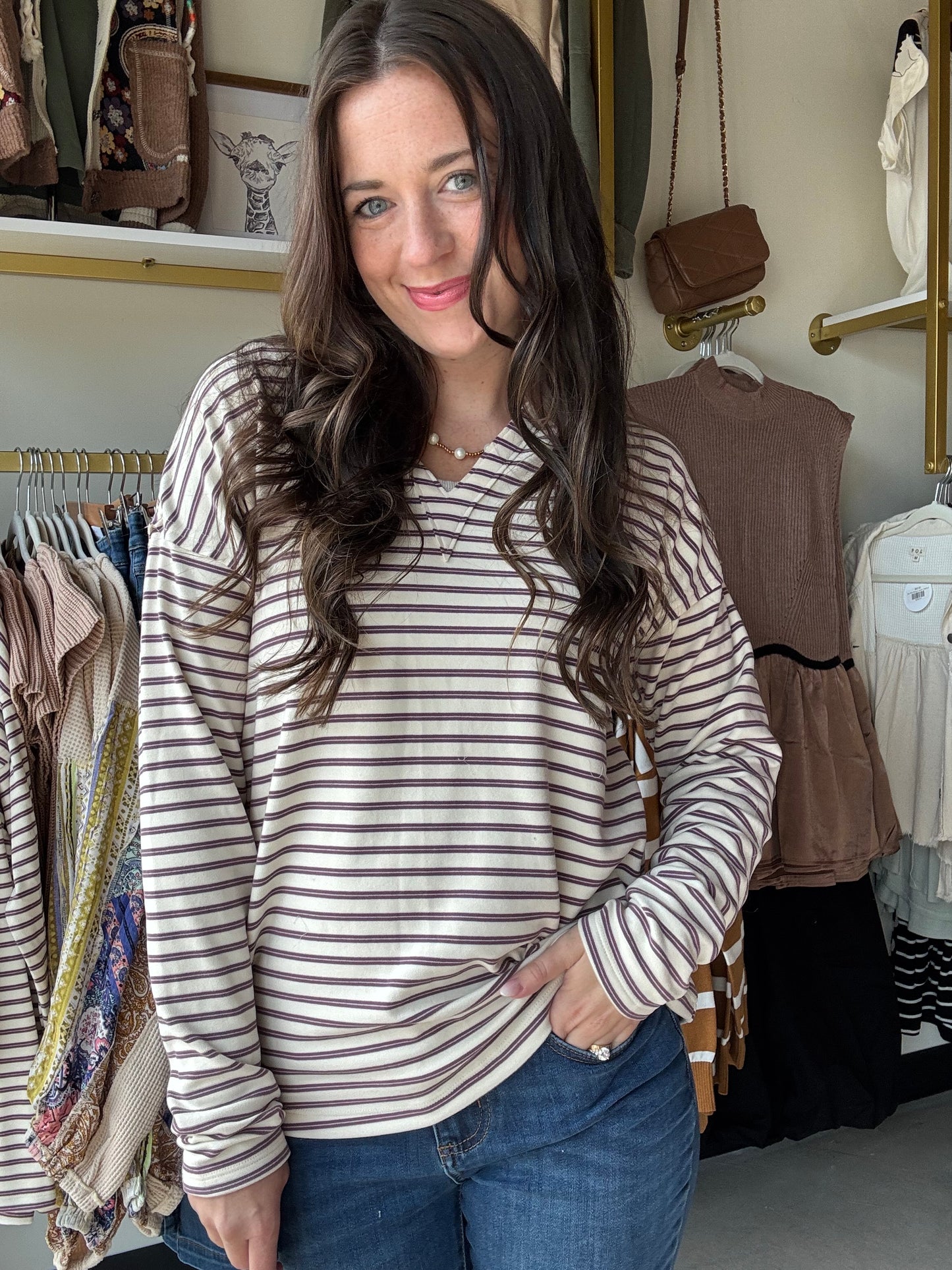 Experience the perfect balance of comfort and warmth with the Plum Stripe V Neck Top. Crafted from a super soft, heavy-weight fabric, this top offers a cozy feel that sits comfortably between a long sleeve shirt and a sweatshirt. Its refined texture and weight make it ideal for layering or wearing alone in cooler weather, providing both style and functionality.
Staccato