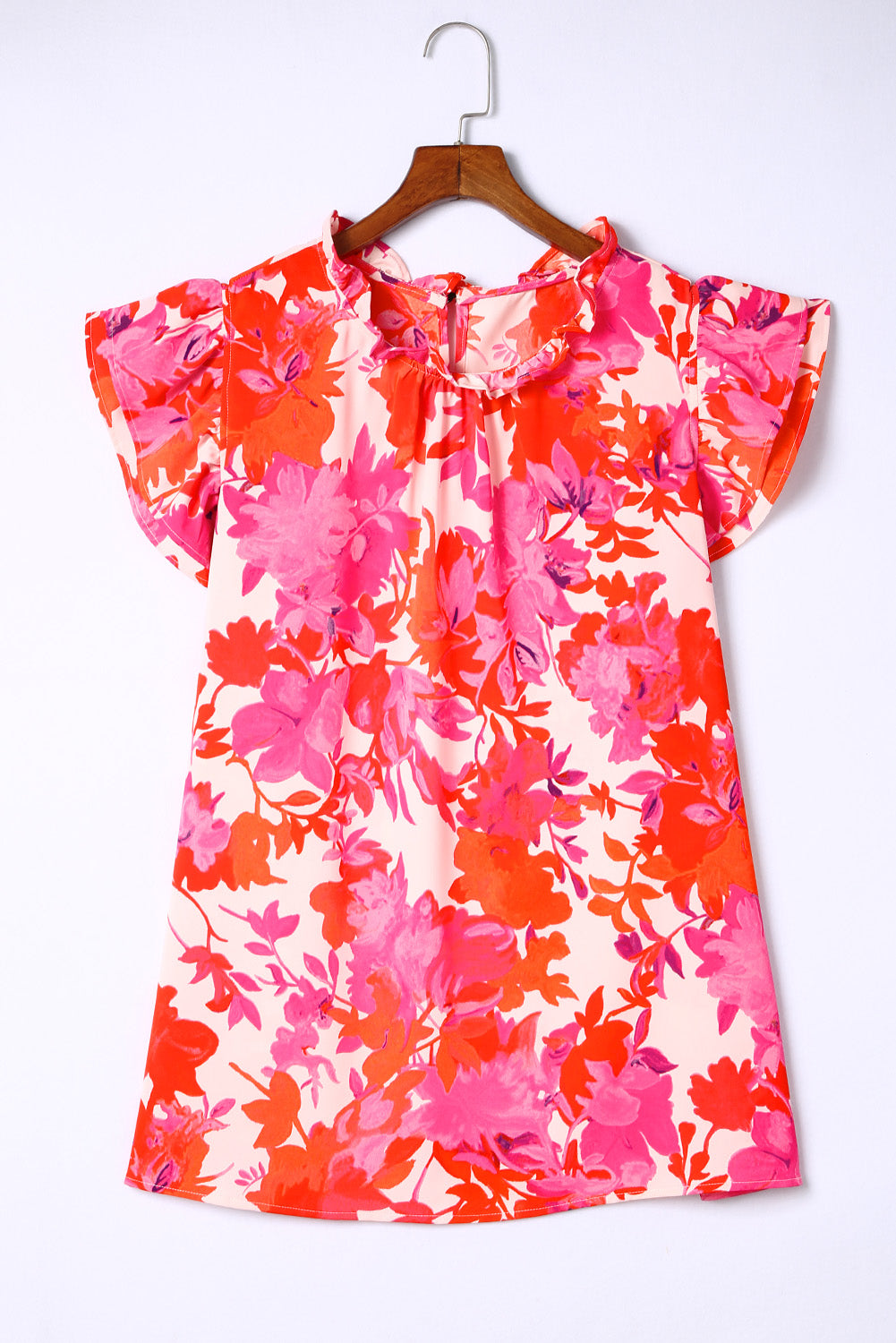 Rose Frill Neck Floral Plus Size Blouse