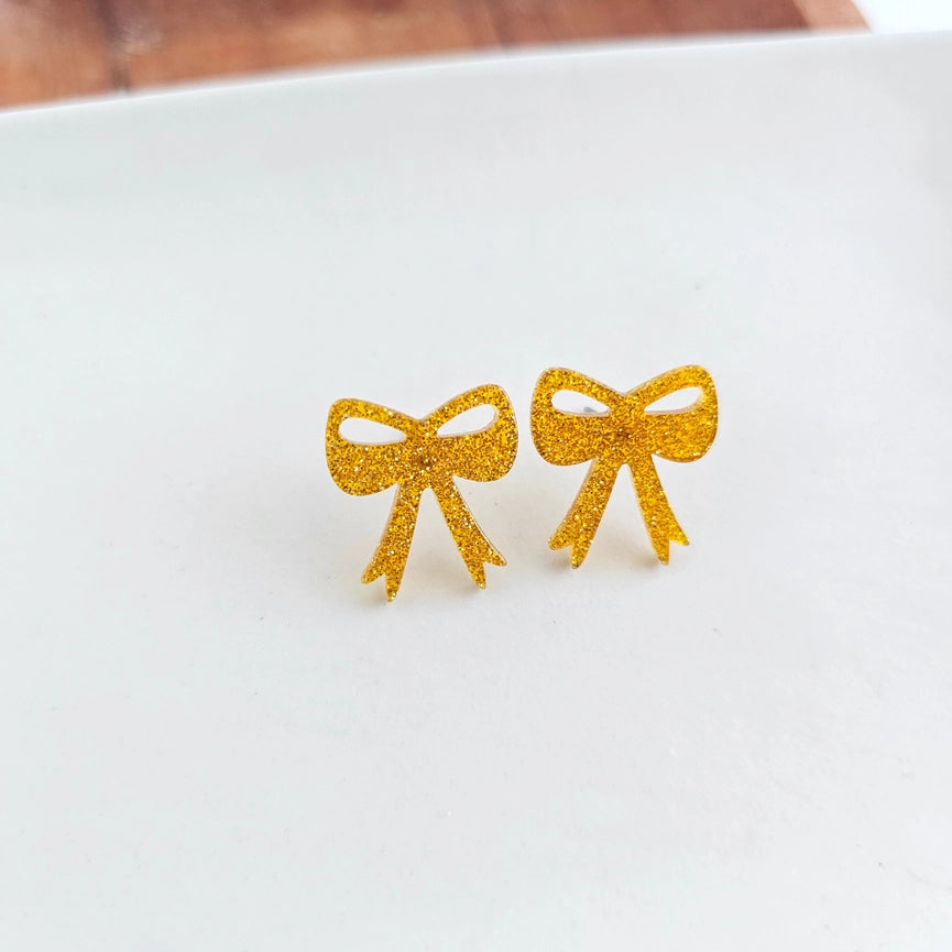 Yellow Glitter Bow Earrings