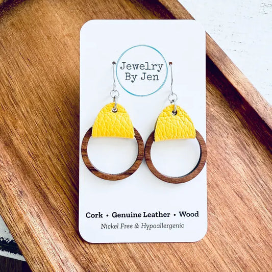 Wood Hoop Earrings - Yellow