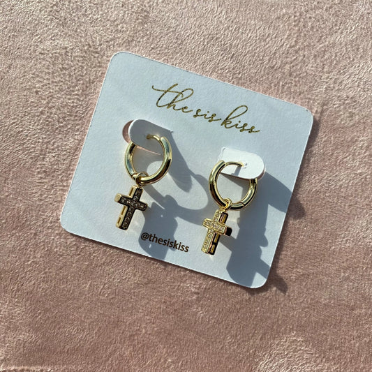 Crystal Cross Charm Huggies