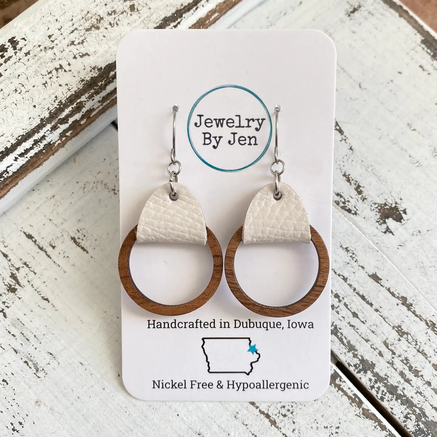 Wood Hoop Earrings - Cream