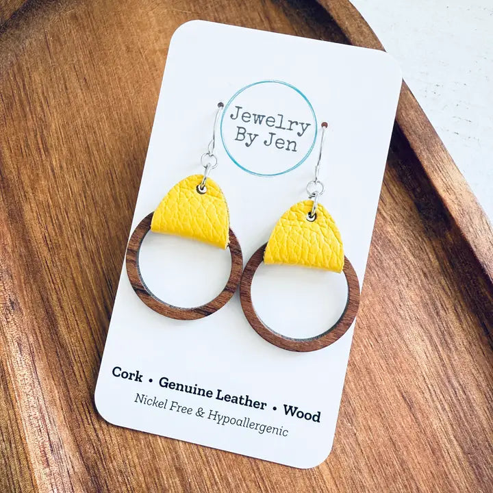 Wood Hoop Earrings - Yellow