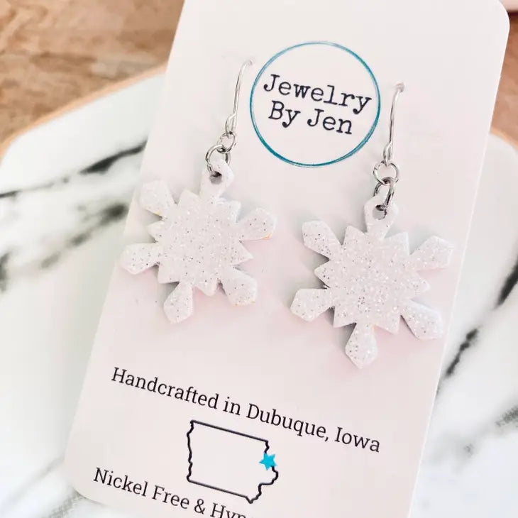 Snowflake Fine White Glitter Earrings