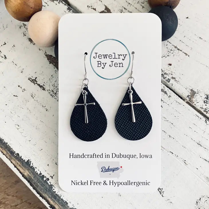 Black W/Cross Charm Earrings