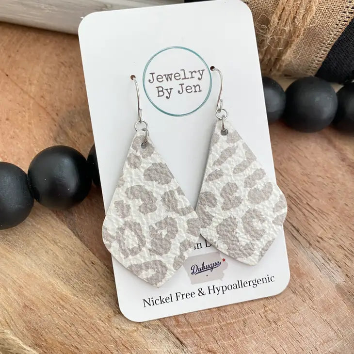 Cream Cheetah Teardrop Earrings
