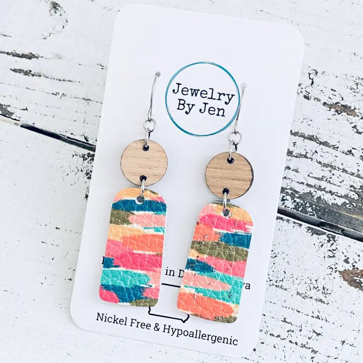 Brushstrokes & Wood Earrings