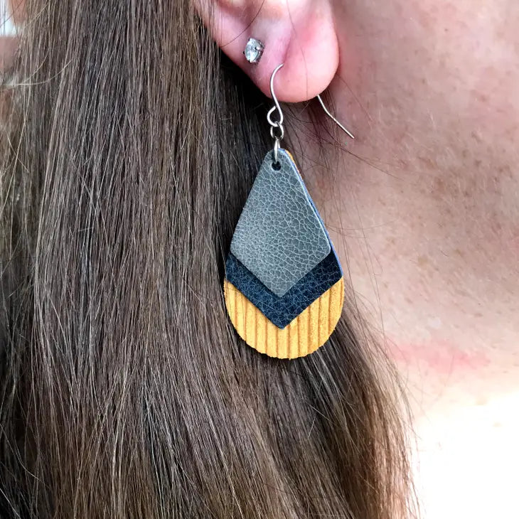 Triple Stacked Leather Earrings