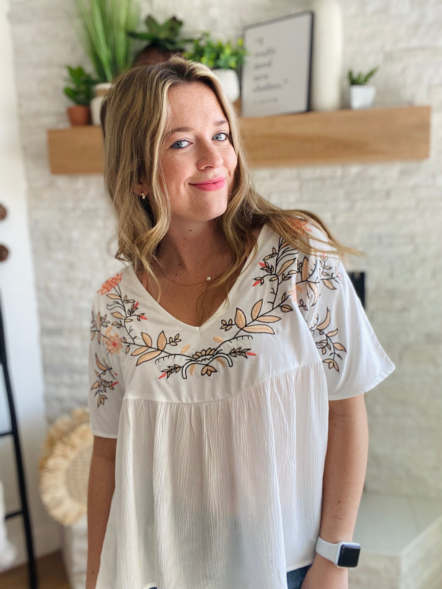 Floral Embroidered Babydoll Blouse
