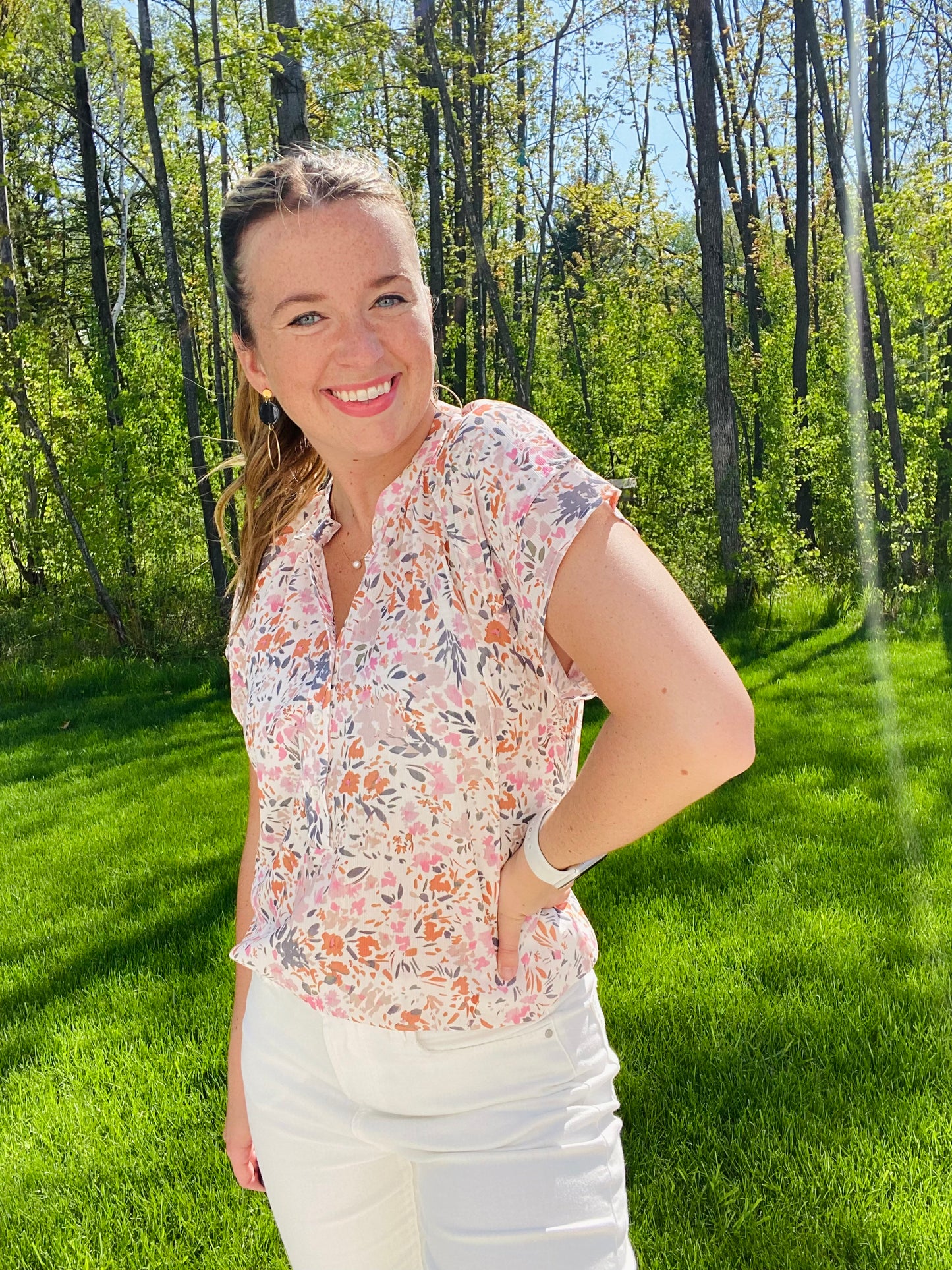 Boho Floral Mandarin Collar Top