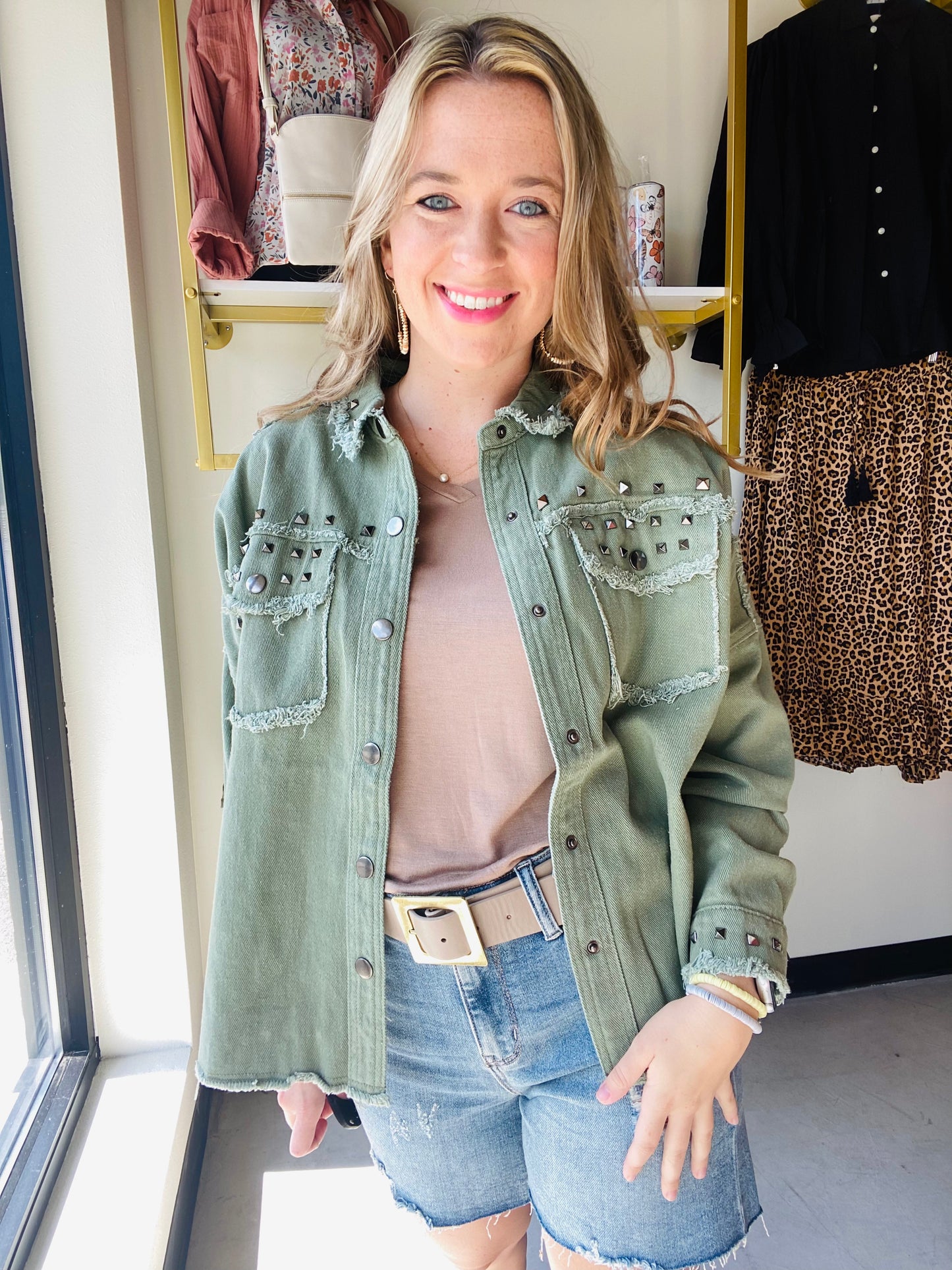 The Stevie Studded Jacket - Olive