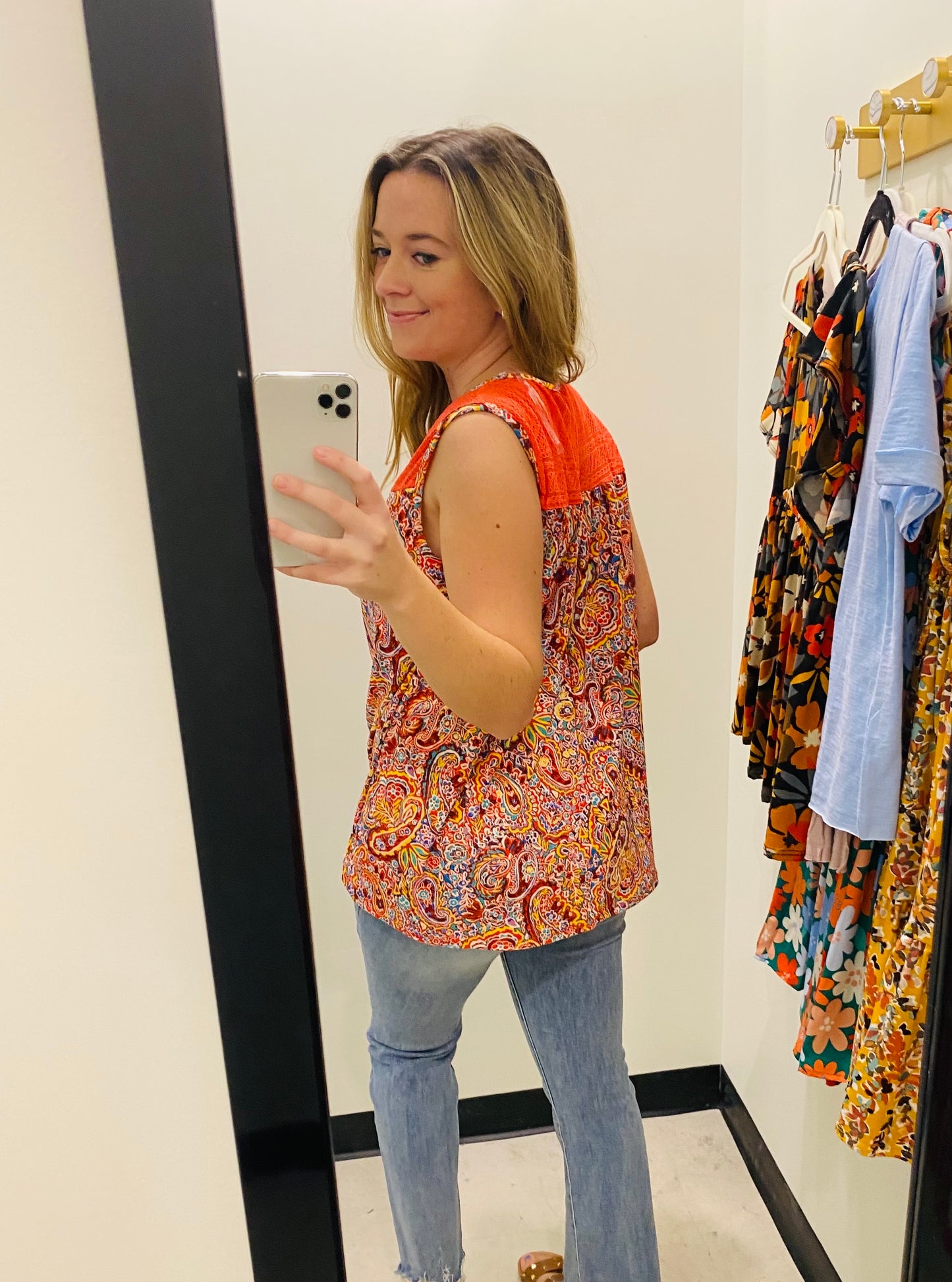 Coral Paisley Sleeveless Top