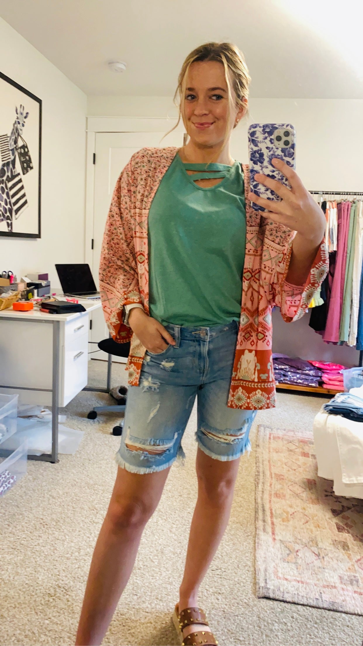 Light Wash Distressed Bermuda Shorts