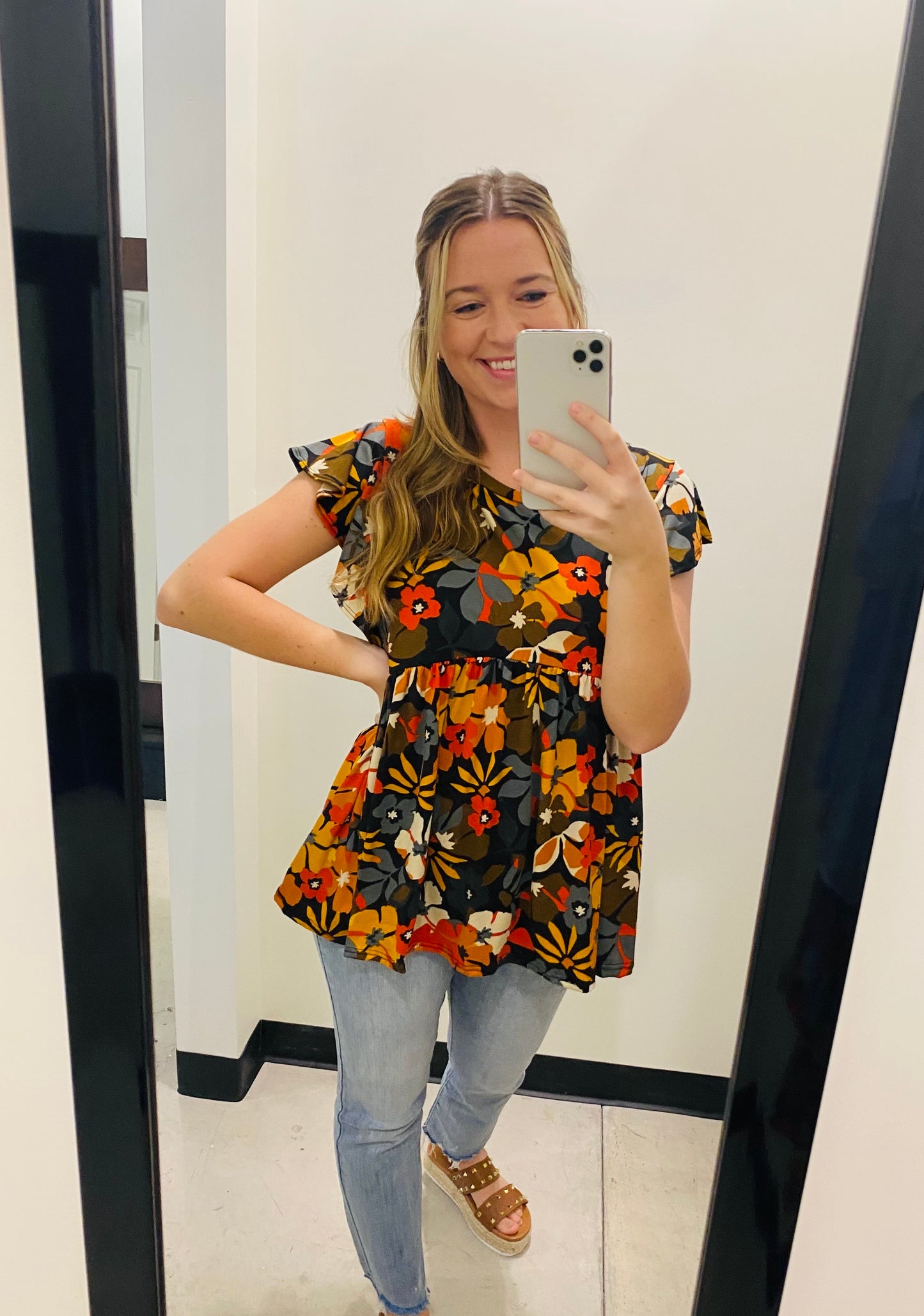 Burnt Orange Peplum Floral Top