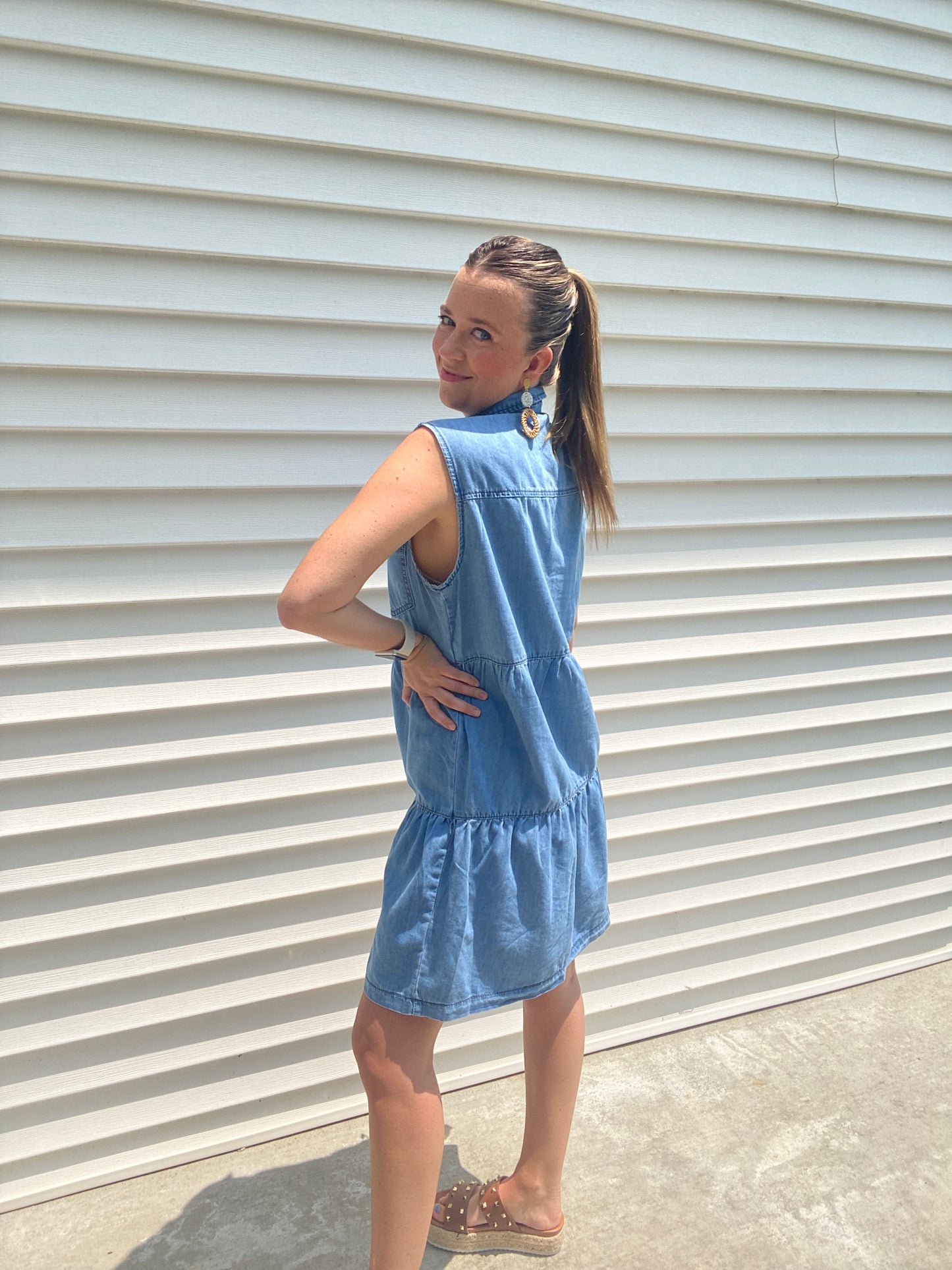 Denim Button Up Tiered Dress