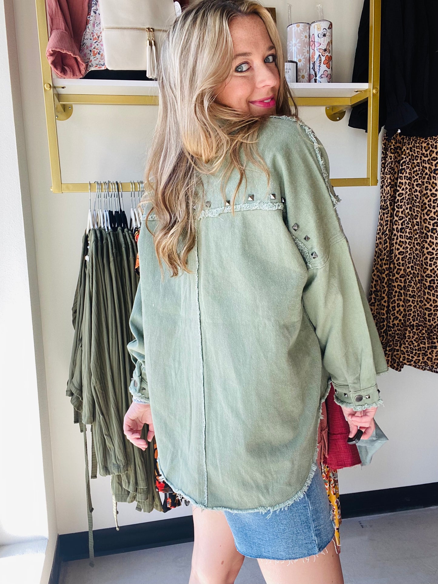 The Stevie Studded Jacket - Olive