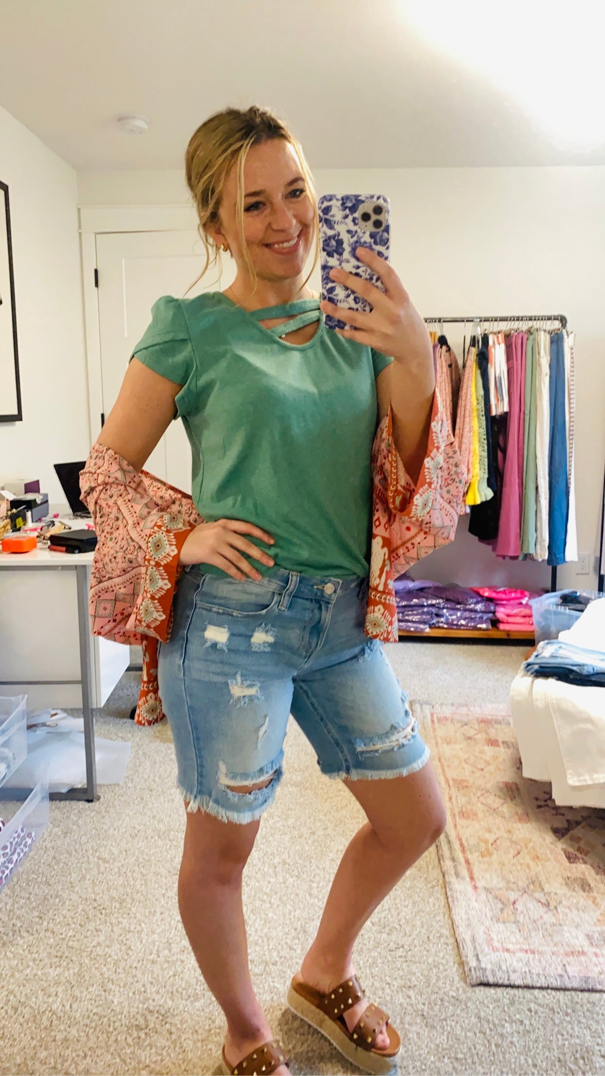Light Wash Distressed Bermuda Shorts