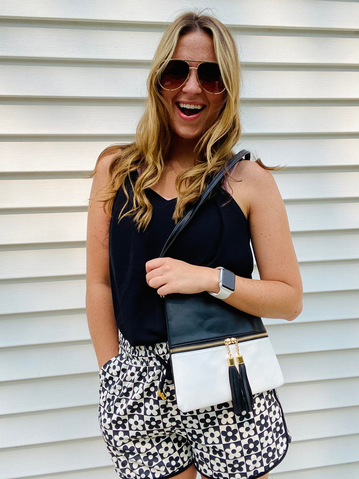 Tassel Messenger Bag- Black & White