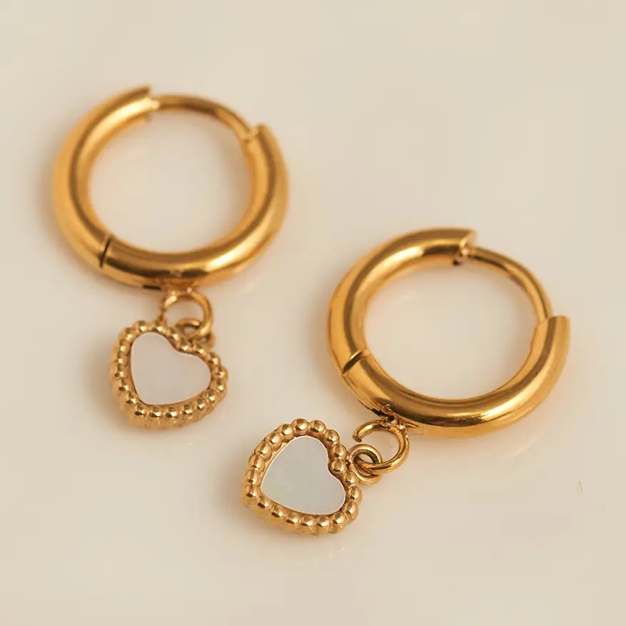 18K Gold Heart Huggie Hoops