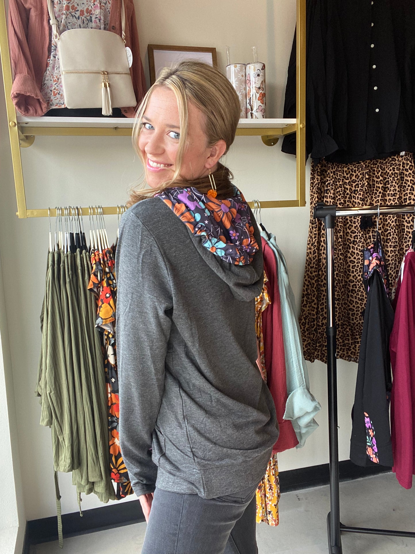 Shirley Hoodie- Grey/Floral