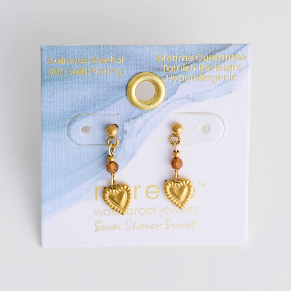 Tiger's Eye Dangle Heart Earrings