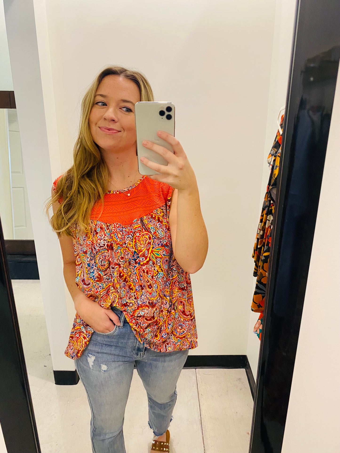 Coral Paisley Sleeveless Top