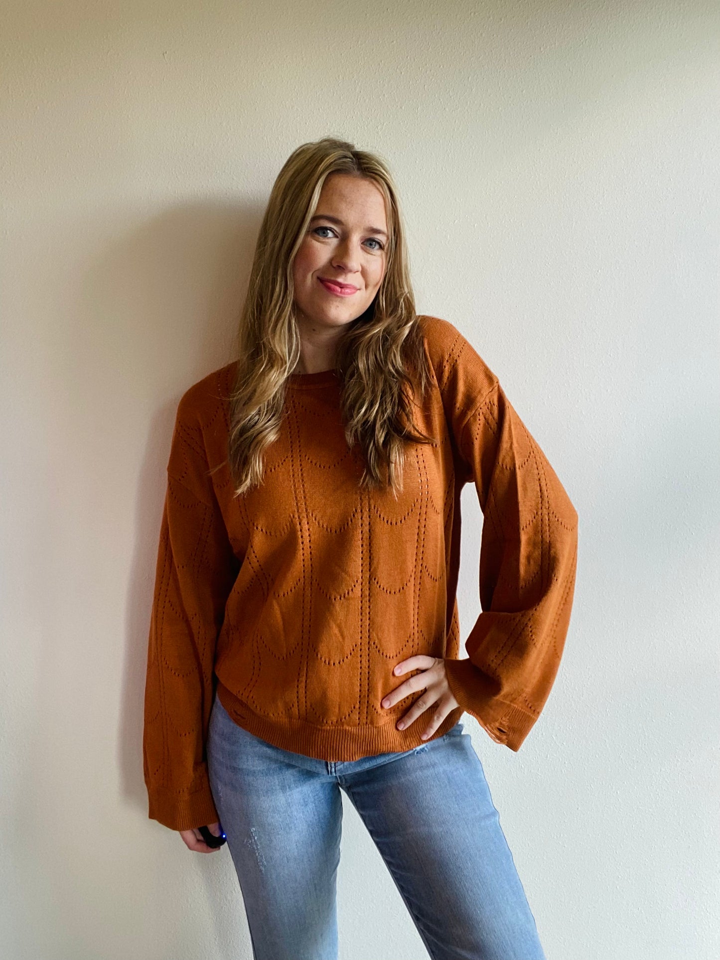 Khaki Flare Texture Knit Sweater