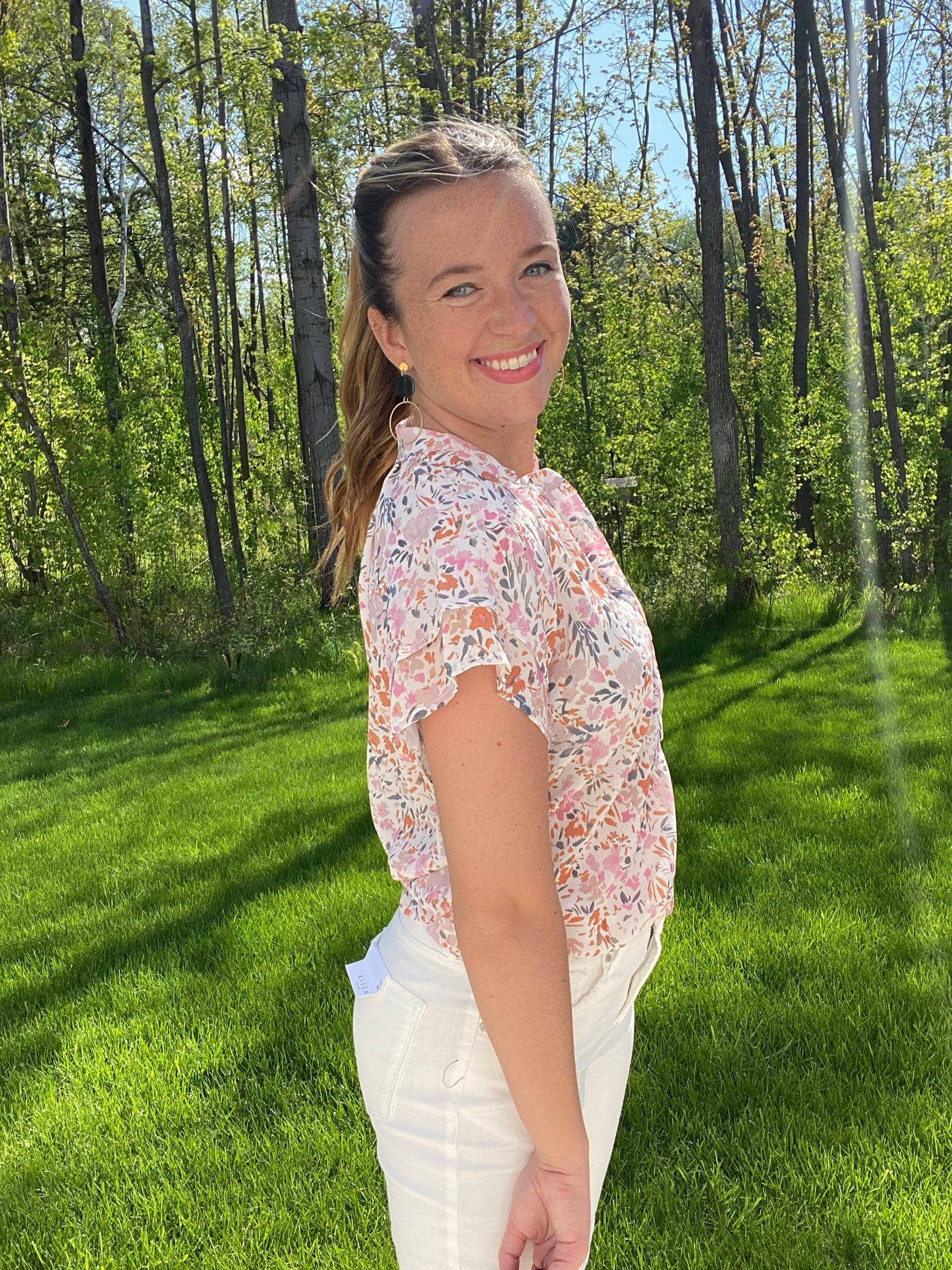 Boho Floral Mandarin Collar Top