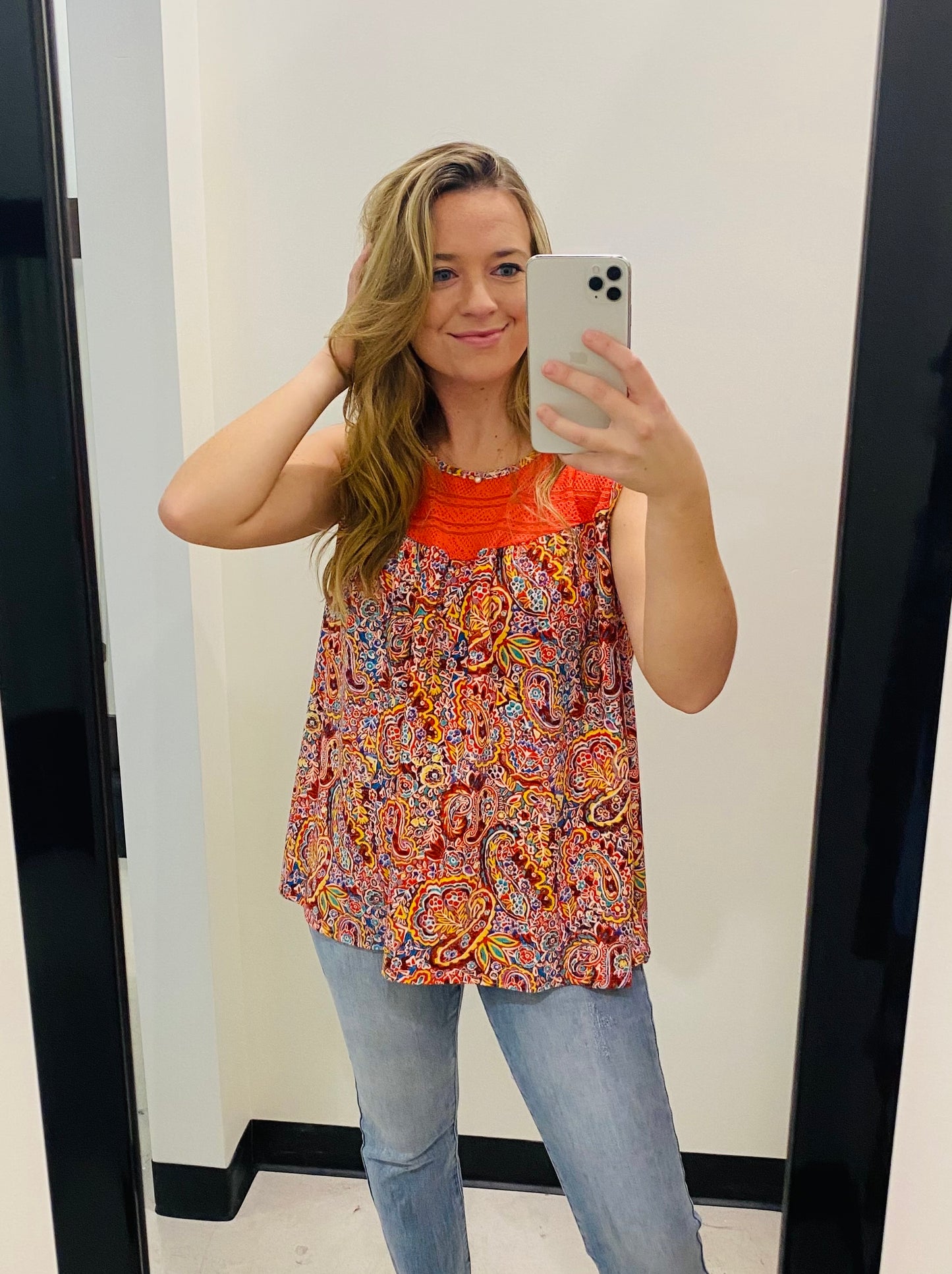 Coral Paisley Sleeveless Top