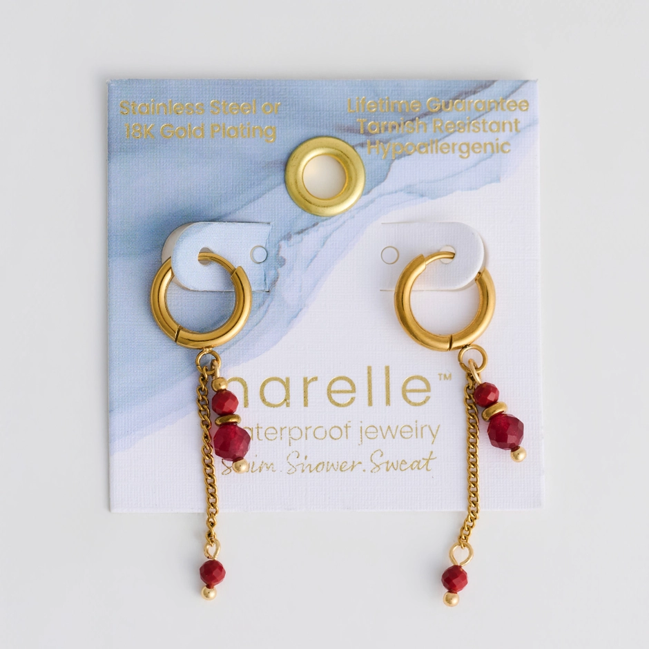 Red Agate Gold Faceted Earrings