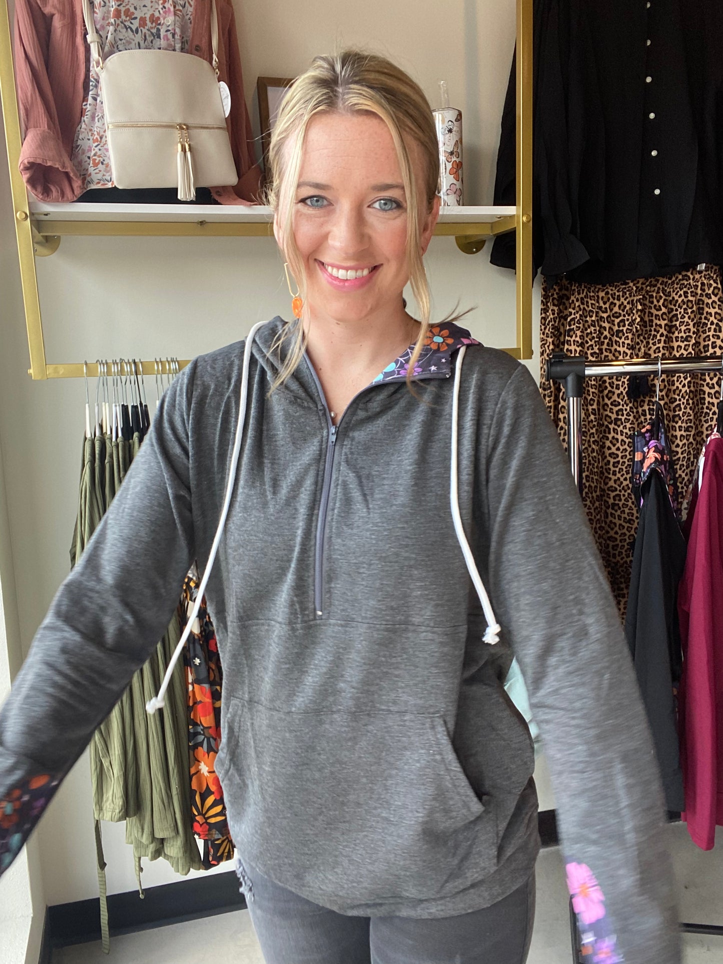 Shirley Hoodie- Grey/Floral