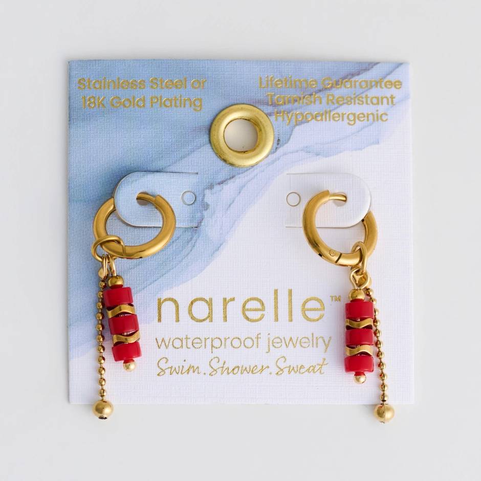 Red Agate Disk Drop Earrings