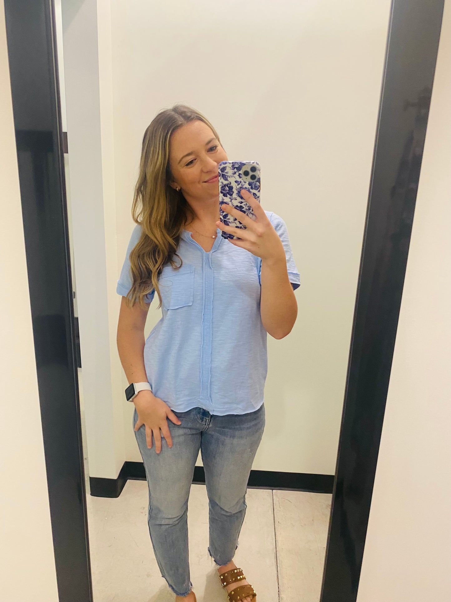 Sky V Neck Jersey Knit Tee