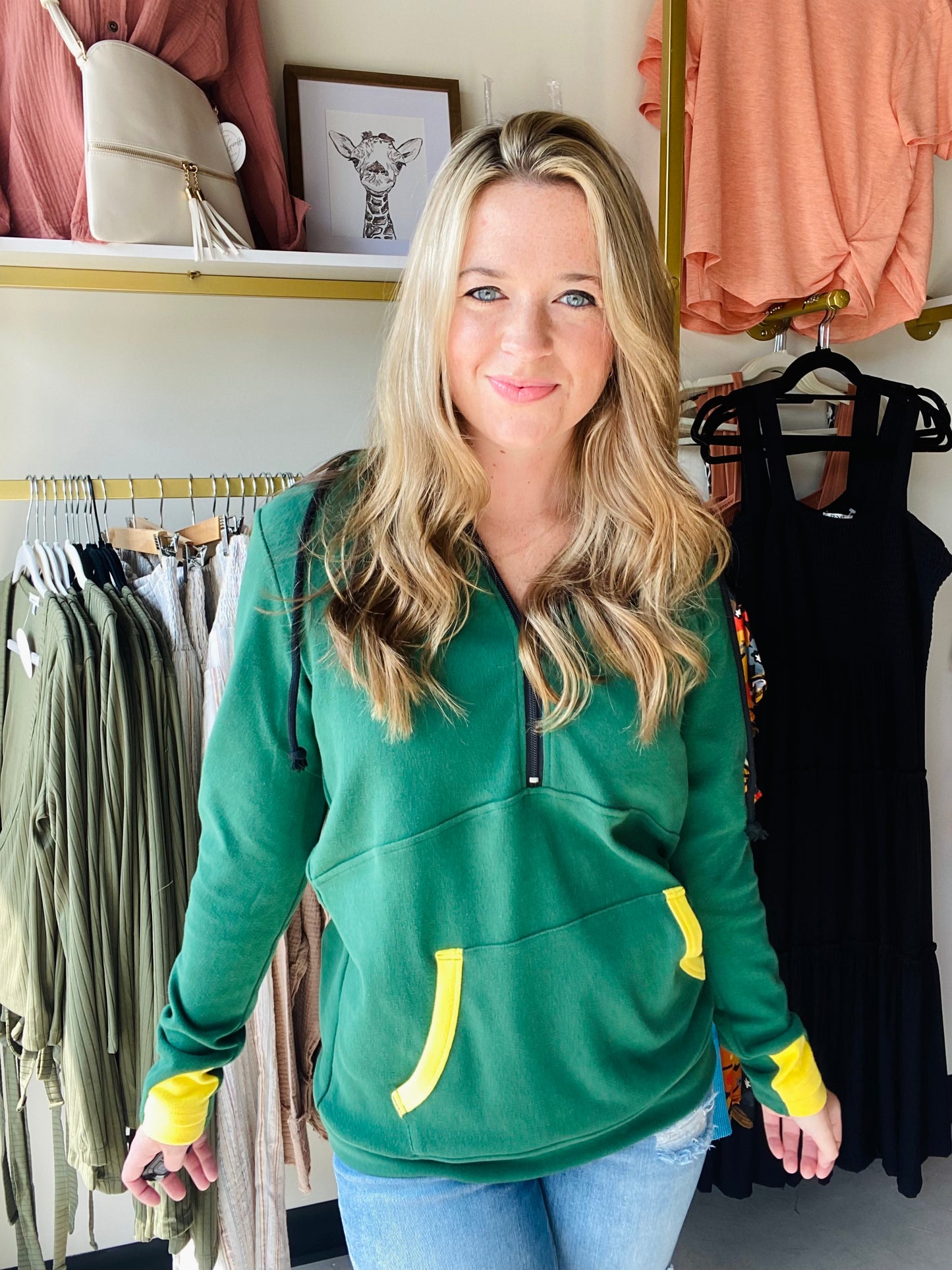 Green and Yellow Zip Pullover