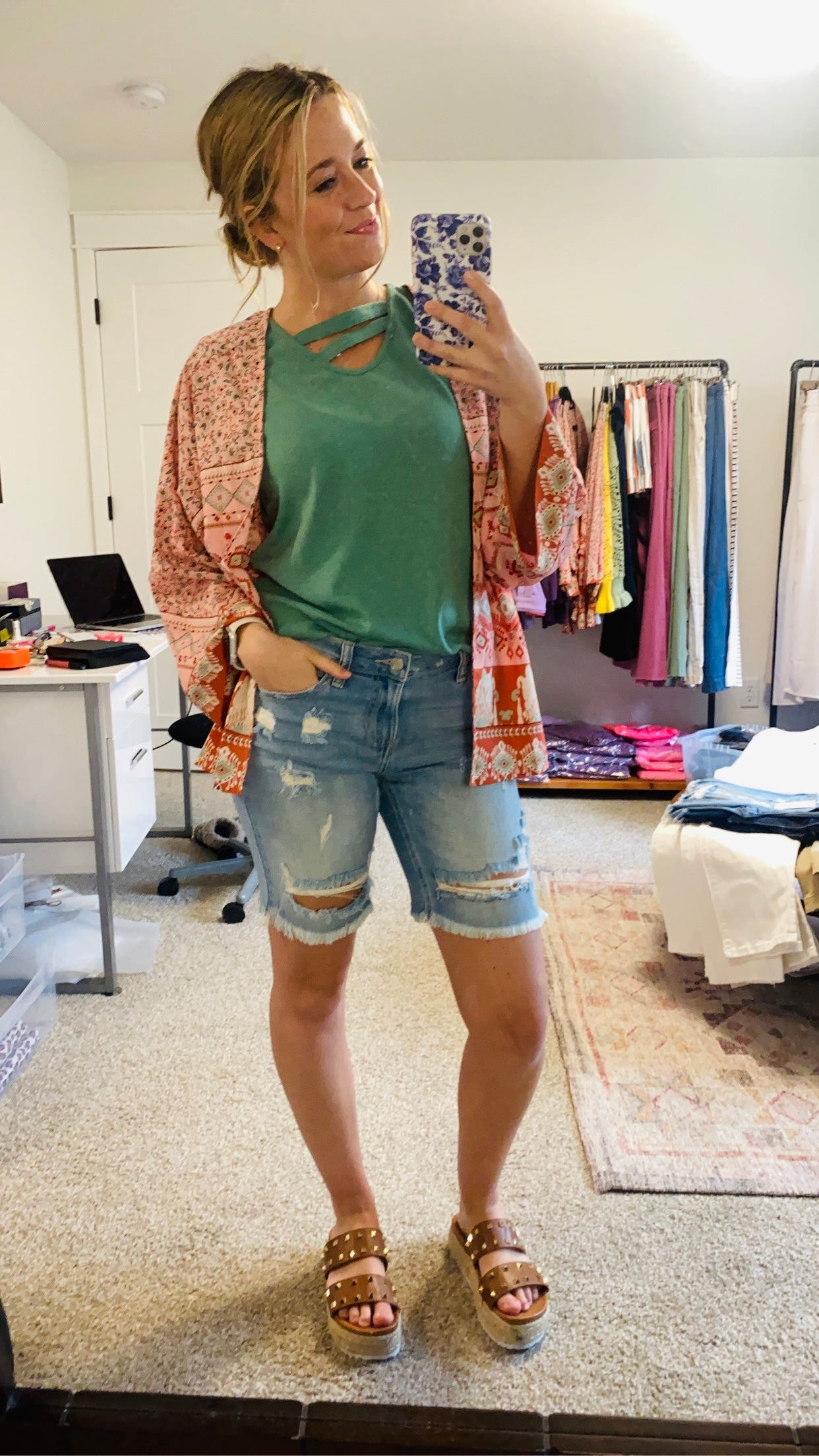 Light Wash Distressed Bermuda Shorts