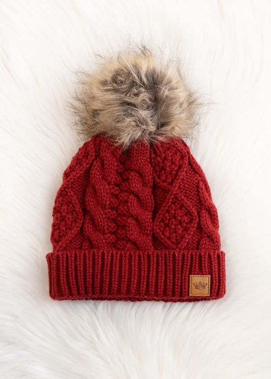 Dark Red Cable Knit Hat