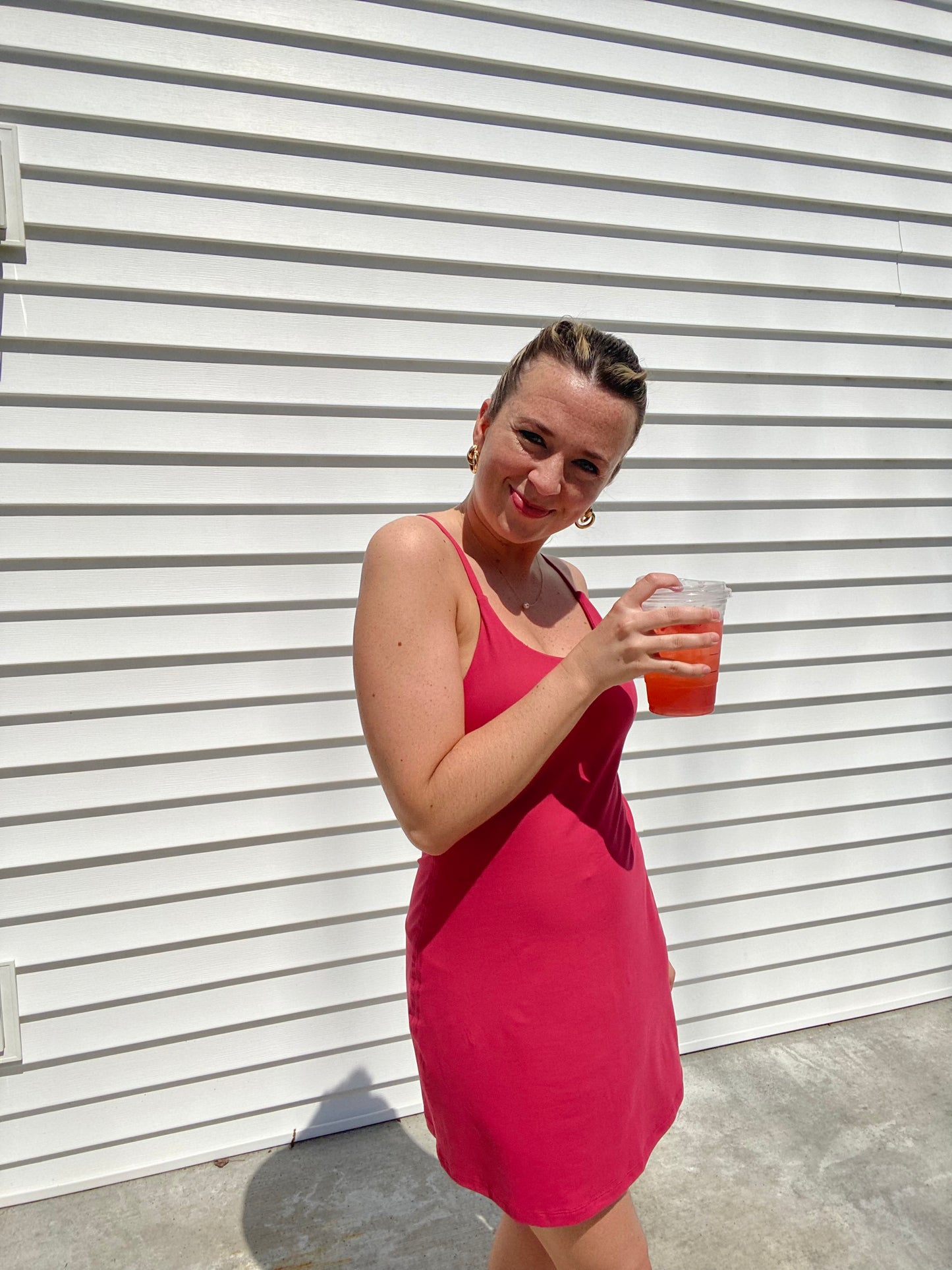 Stay cool and comfortable during your summer workouts with this Summer Raspberry Athletic Dress. Featuring built-in biker shorts for increased coverage and support and built-in bra pads for extra comfort, this dress can be dressed down with sneakers or up with sandals and a kimono. Enjoy all-day comfort and style!