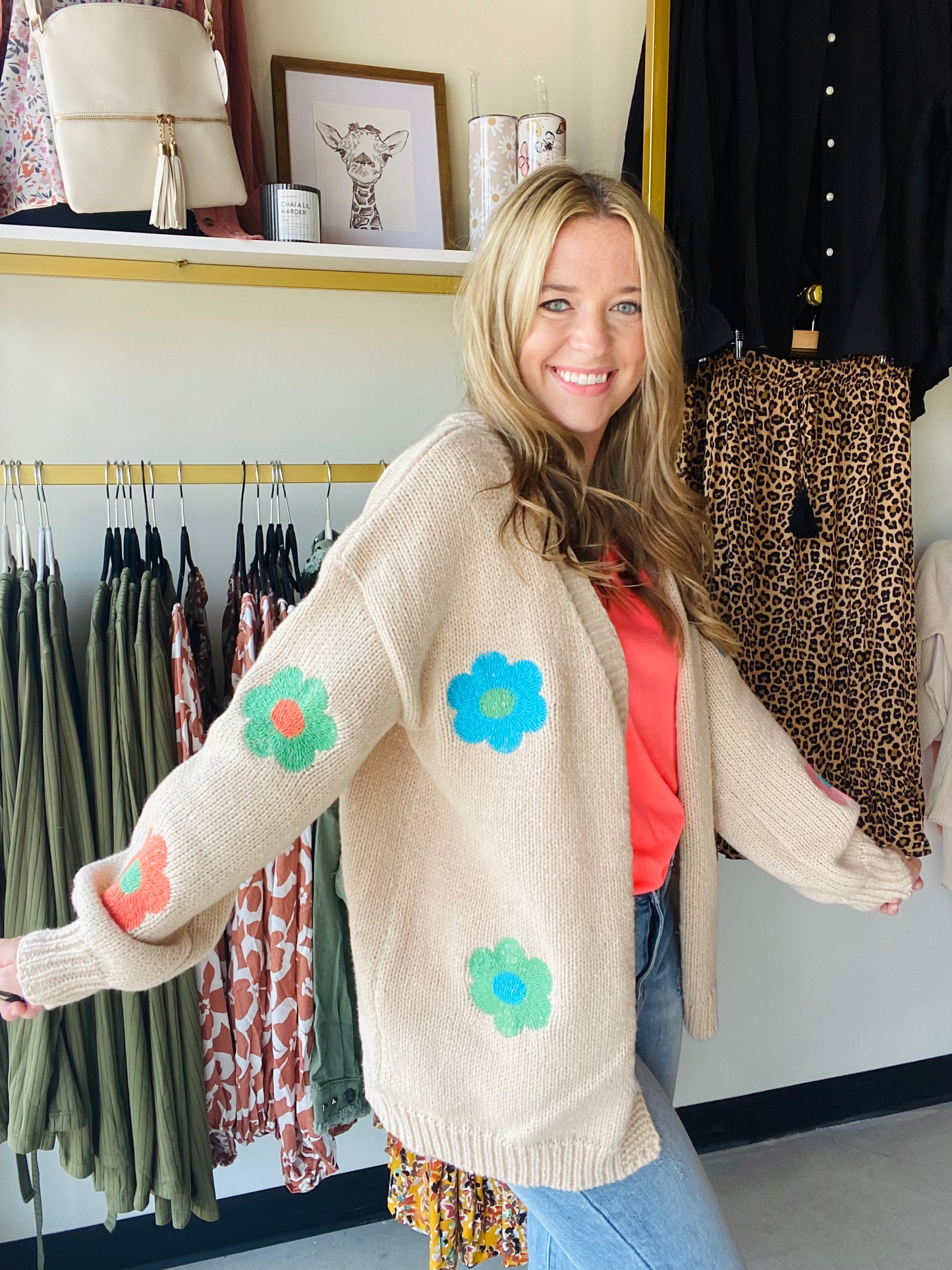 Flower Embroidered Cardigan Sweater