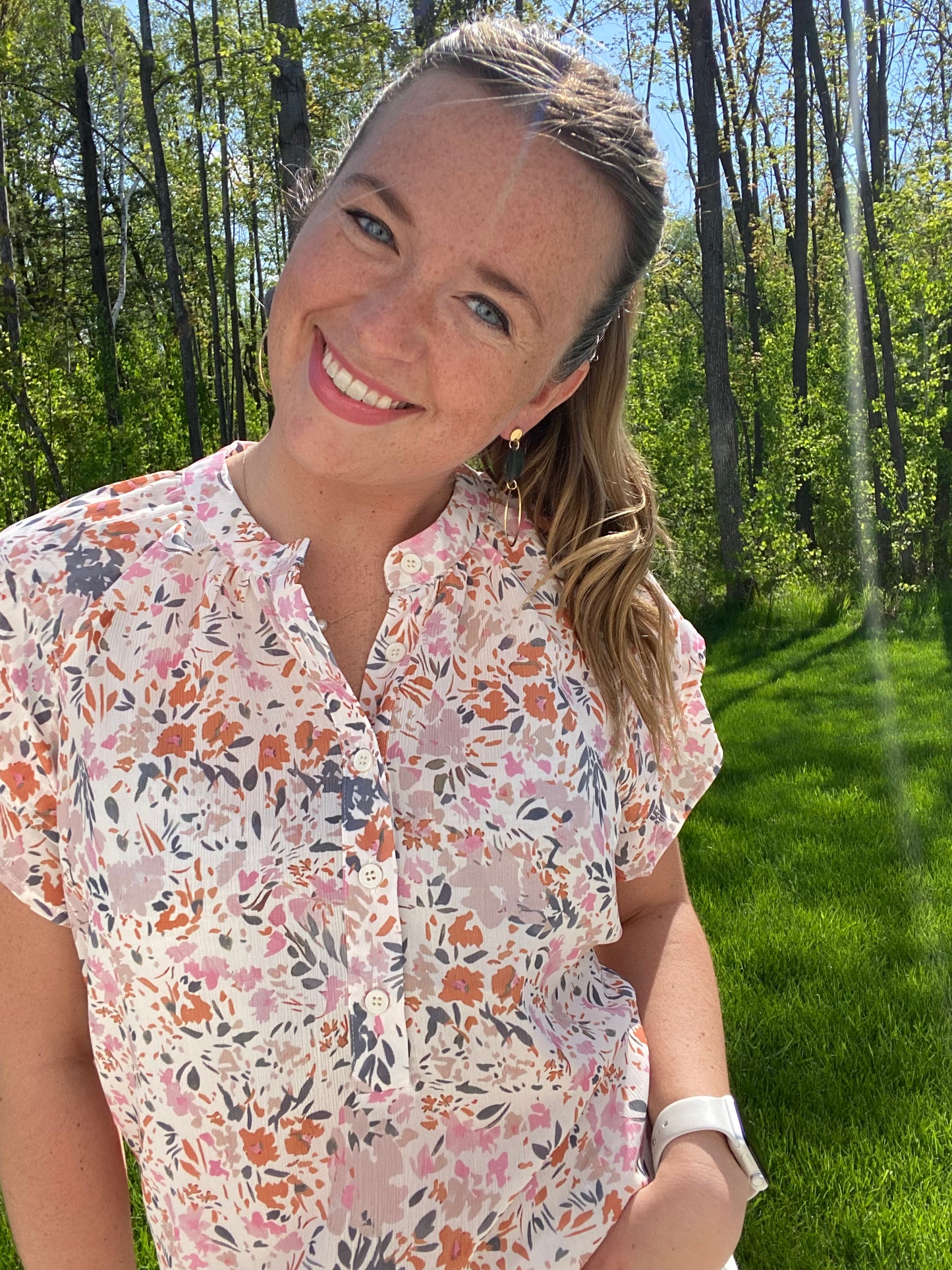 Boho Floral Mandarin Collar Top