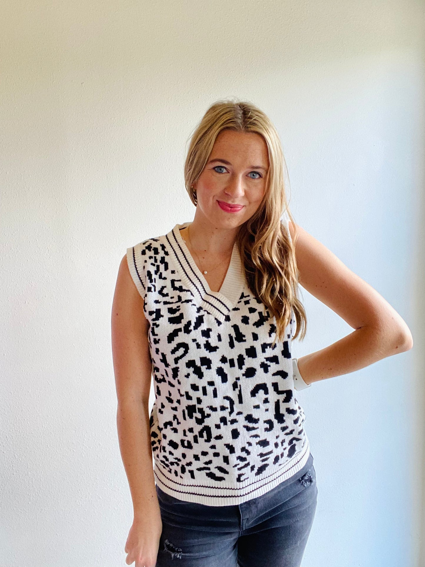 White Leopard Knitted Vest