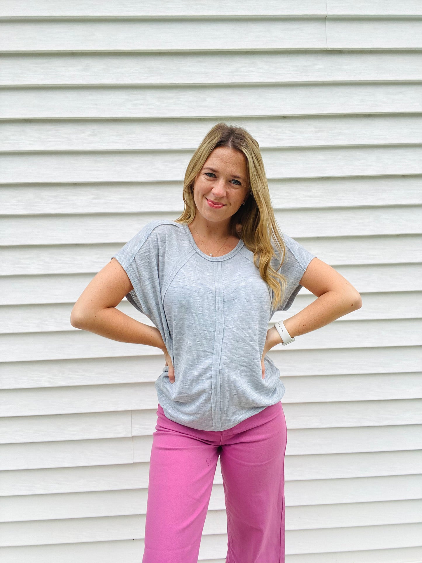 Blue Two-Tone Rib Knit Tee